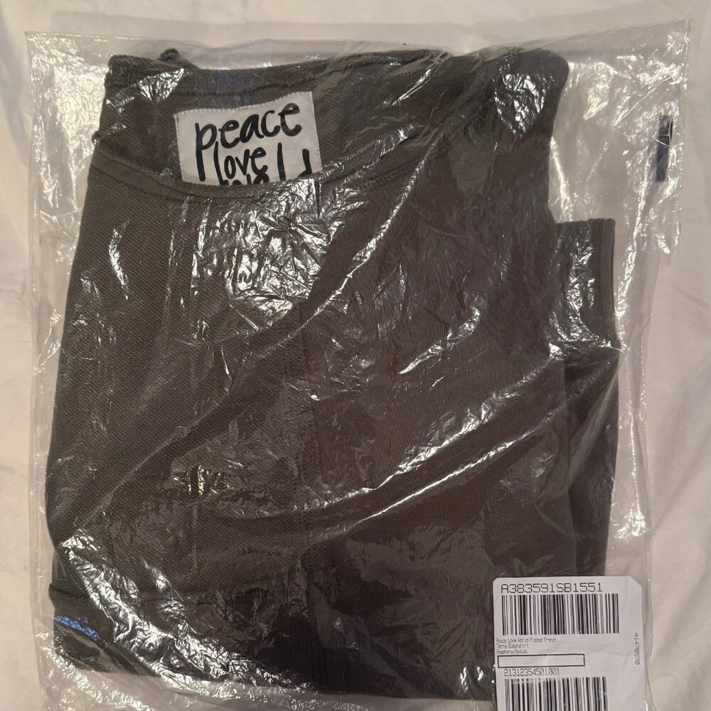 Peace Love World Terry Cloth Patch Pattern Sweatshirt (NEW) / Rosemary